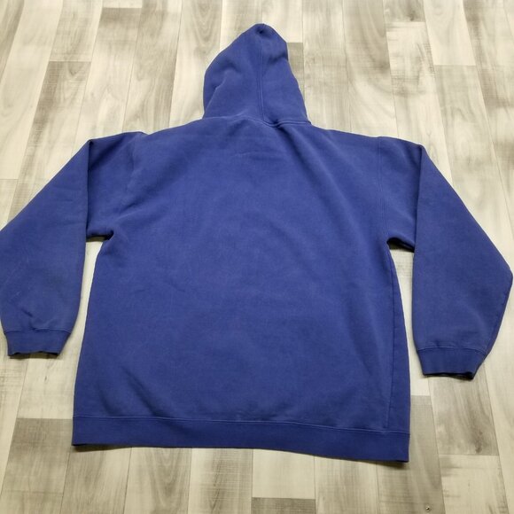 ✅Men’s LARGE Blue Pullover Hoodie Wisconsin Embroidered Logo Vintage Look *STAIN - Picture 4 of 11
